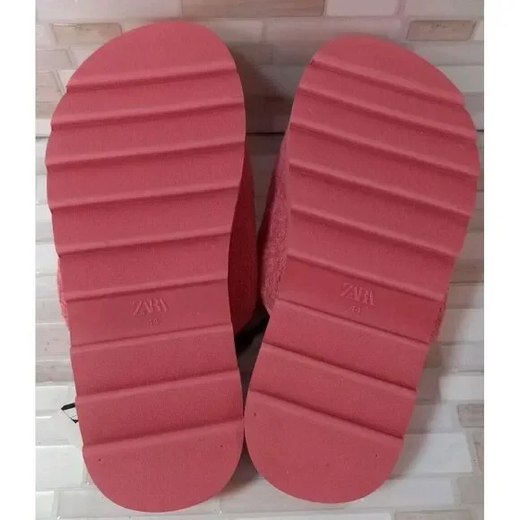 Zara‎ Women Pink Terry Cloth Fastner Slip On Chunky Slip On Sandals Size 11 - Picture 6 of 9